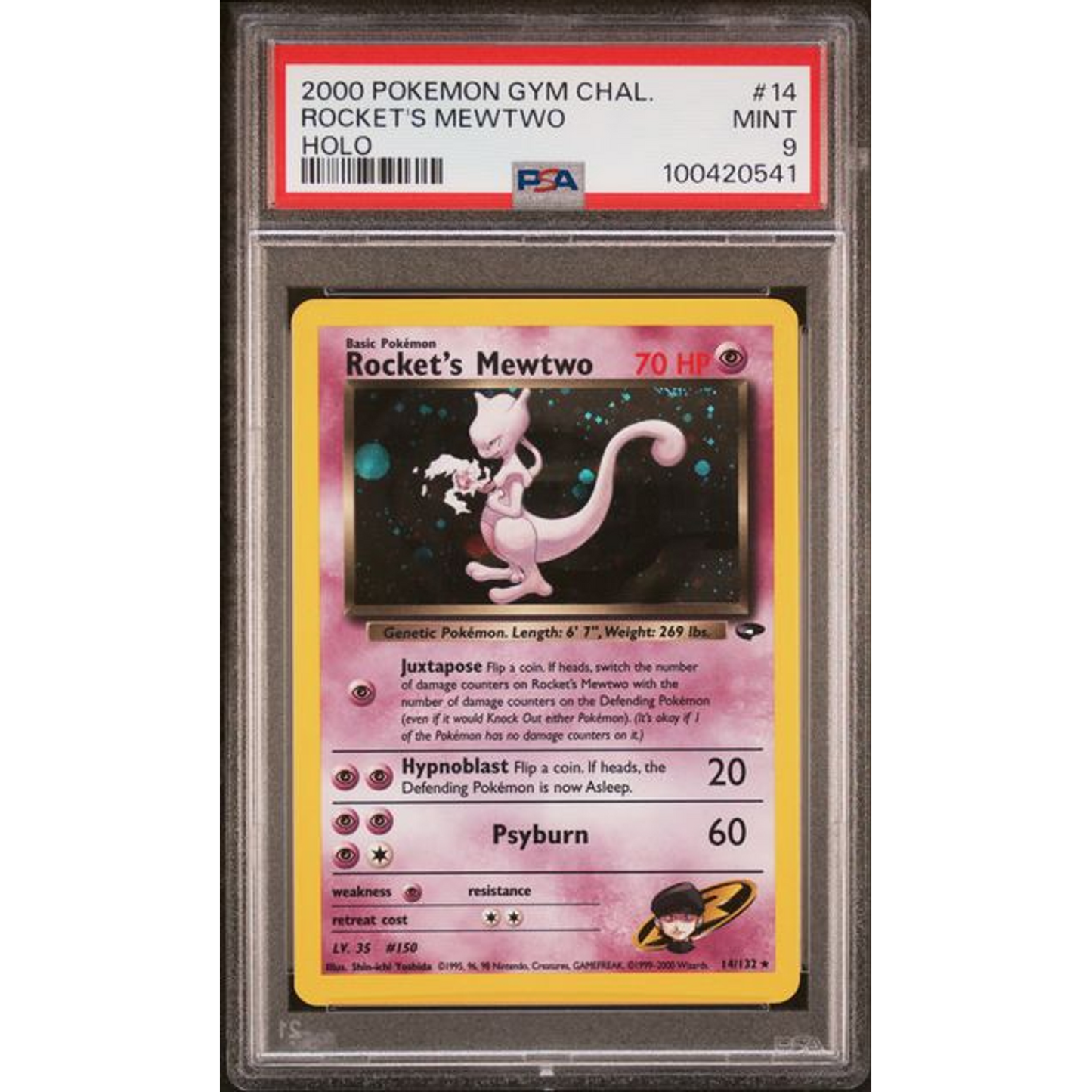 2000 Pokemon Holo Rocket's Mewtwo #14 PSA 9 Front