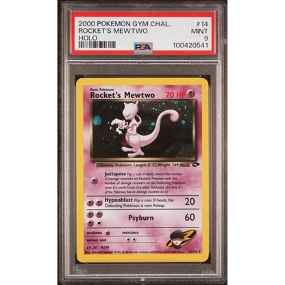 2000 Pokemon Holo Rocket's Mewtwo #14 PSA 9 Front