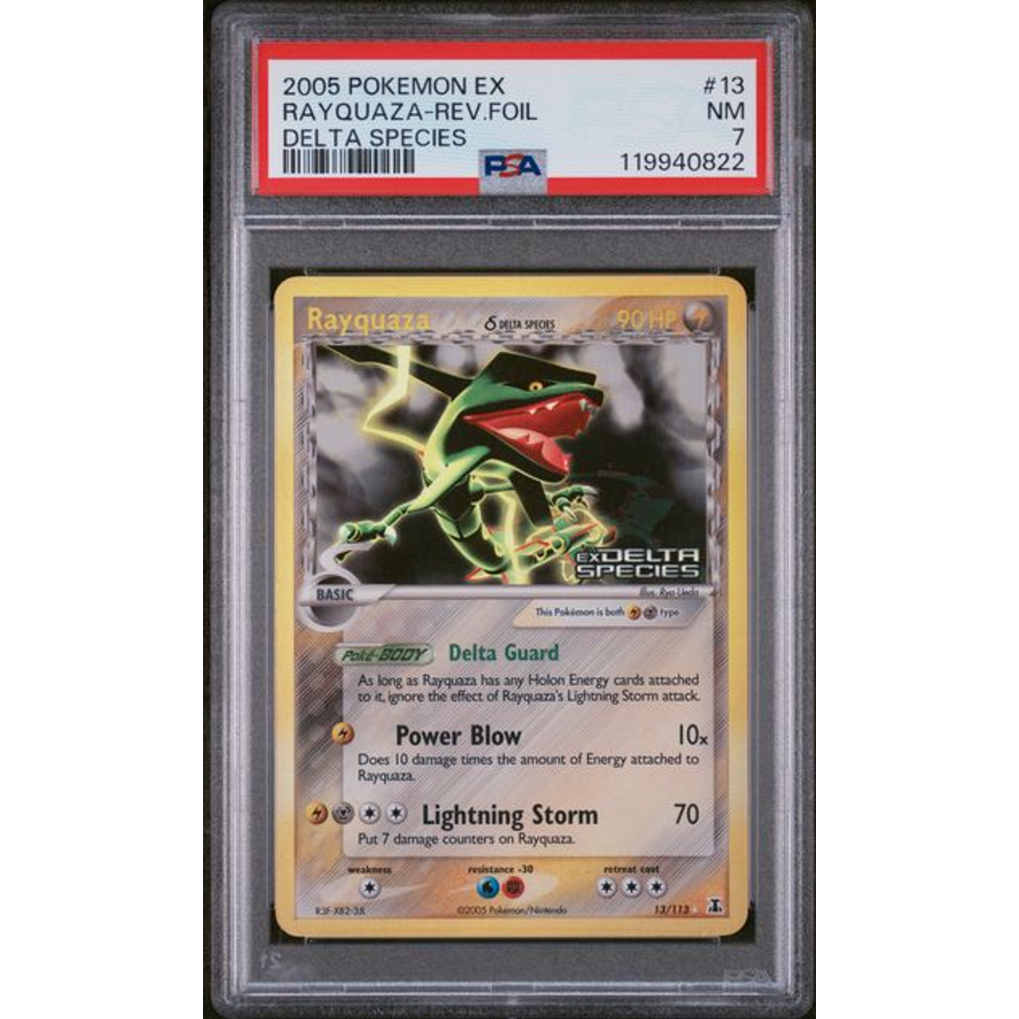 2005 Pokemon Delta Species Rayquaza-rev.foil #13 PSA 7 Front