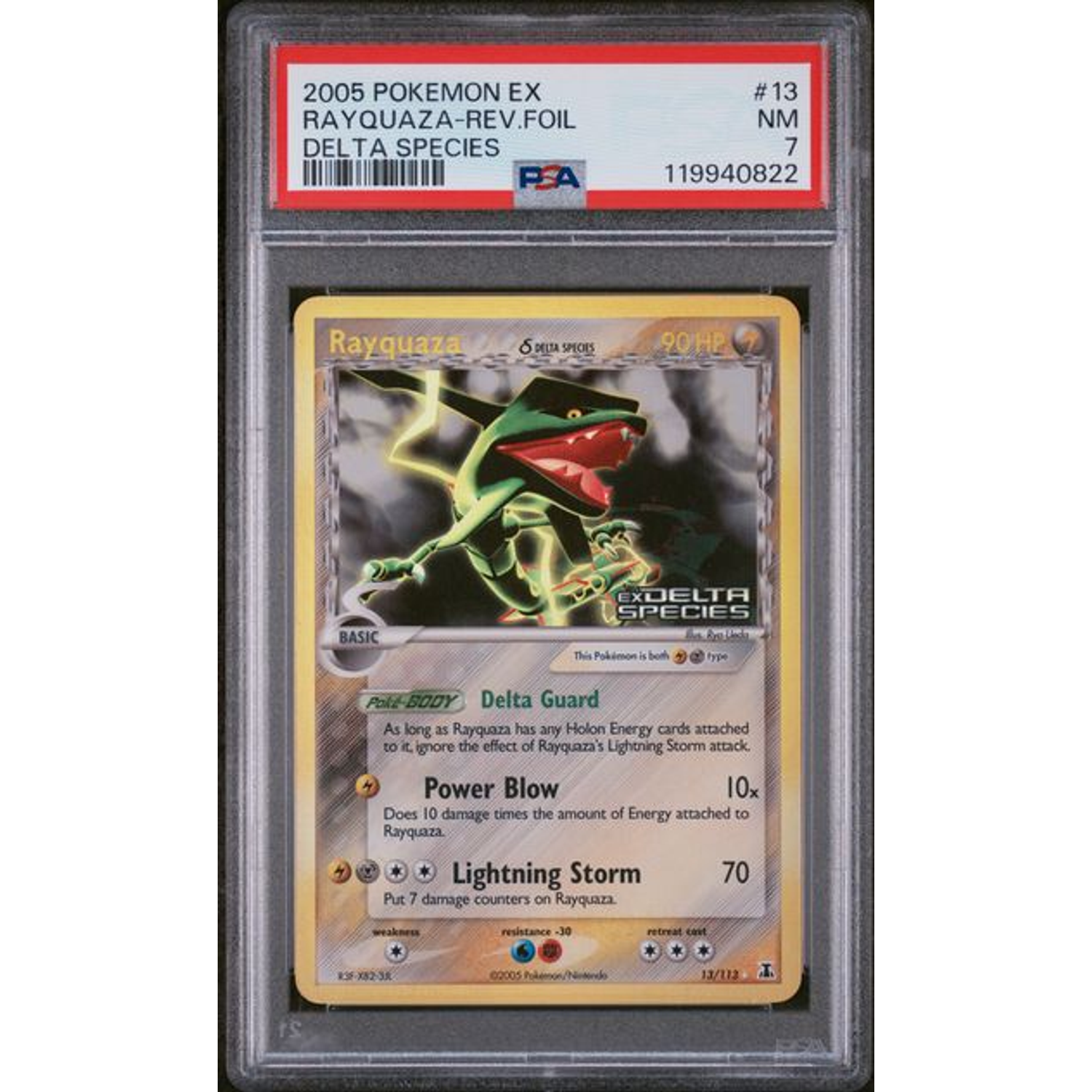 2005 Pokemon Delta Species Rayquaza-rev.foil #13 PSA 7 Front